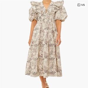 NWOT Sea New York Day Calla Cheetah Puff Sleeve V Neck Dress size 10
